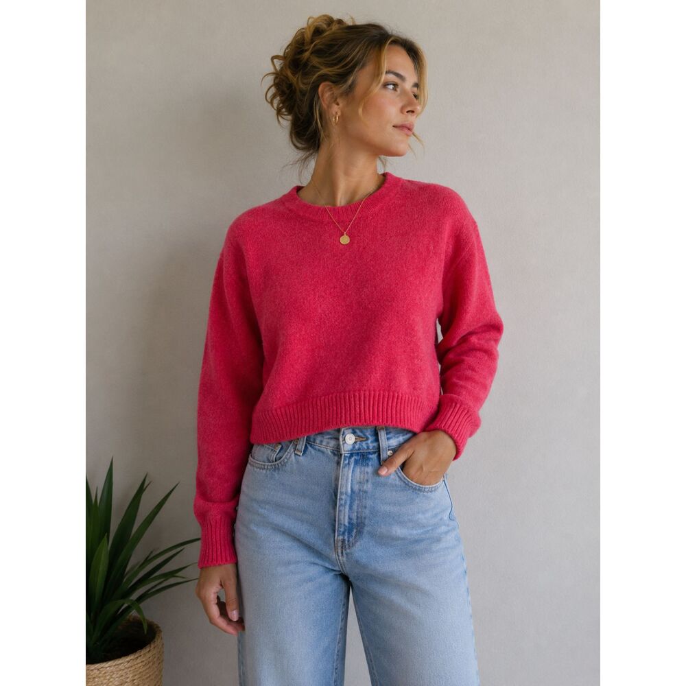 Uniqlo 100% Wool Pink Cropped Sweater Women's XS Soft Knit Pullover